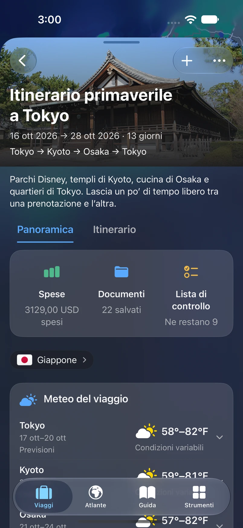 Panoramica del viaggio a Tokyo di TakeOff con spese, documenti, lista e meteo