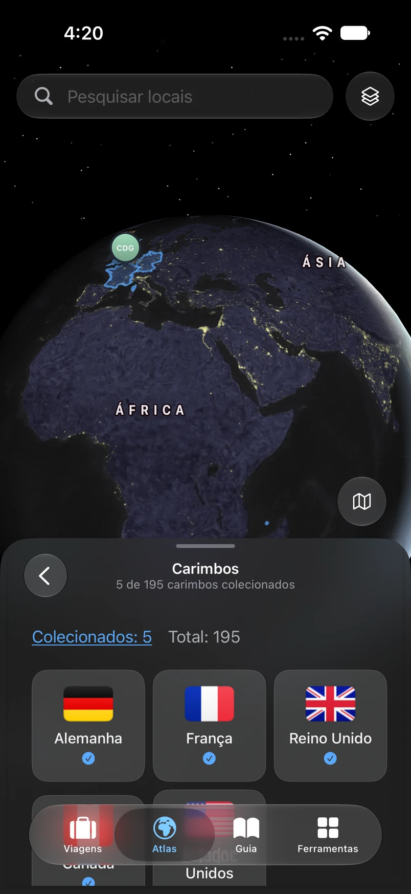 Países registados no TakeOff sob o mapa-múndi