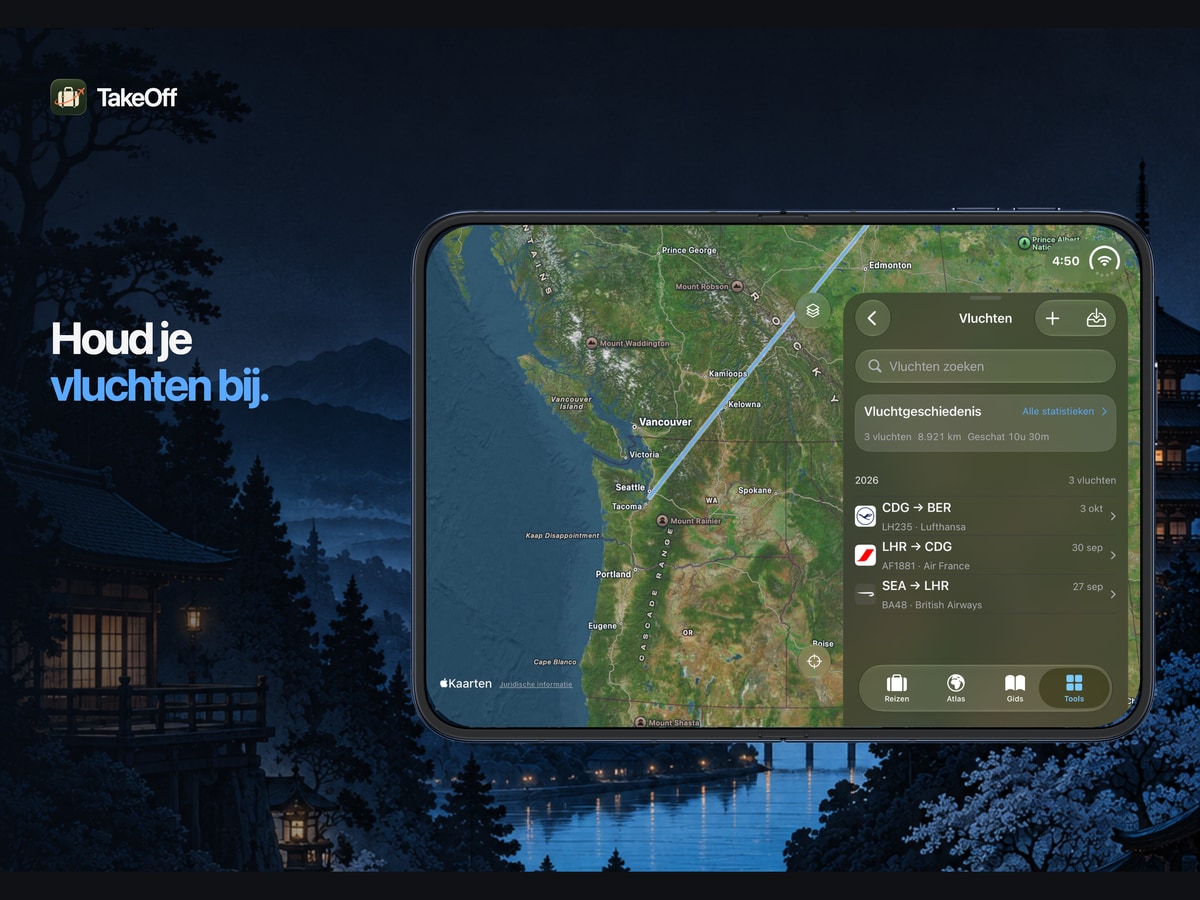 Je vluchthistorie bijhouden. TakeOff-vluchtlog en routes op iPhone Duo